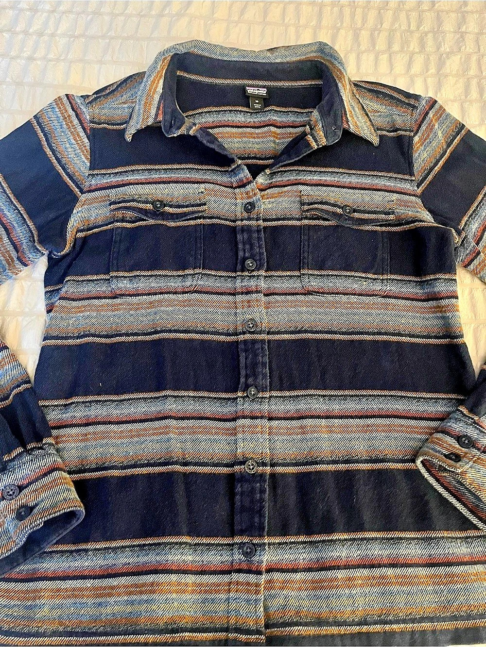 Patagonia Organic Cotton Multi Stripe Button-Up Shirt Women's Size 10
